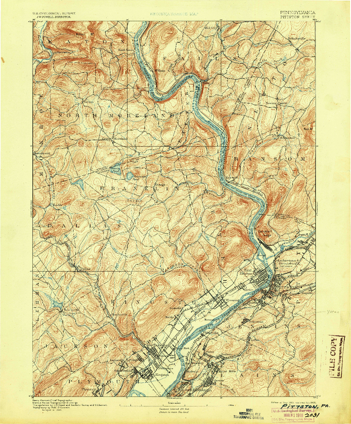 USGS 1:62500-SCALE QUADRANGLE FOR PITTSTON, PA 1893