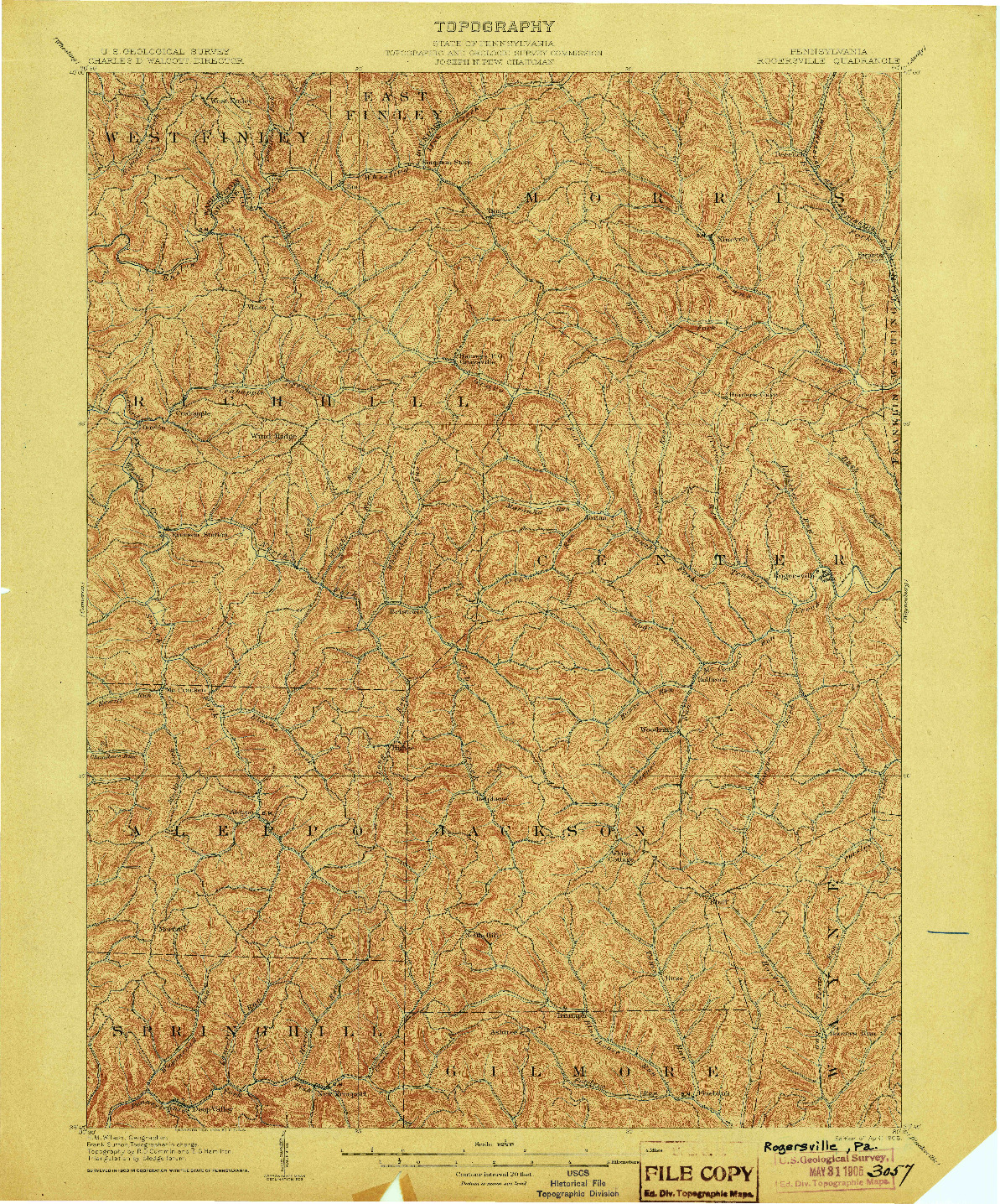 USGS 1:62500-SCALE QUADRANGLE FOR ROGERSVILLE, PA 1905