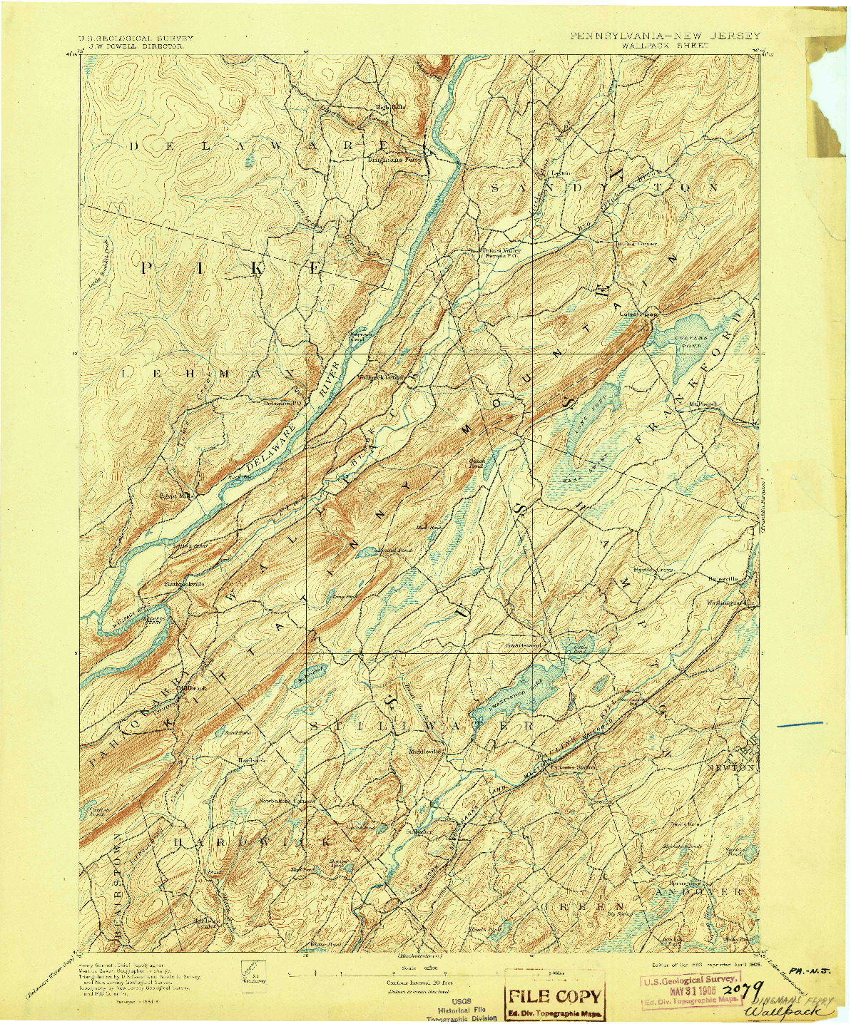 USGS 1:62500-SCALE QUADRANGLE FOR WALLPACK, PA 1893