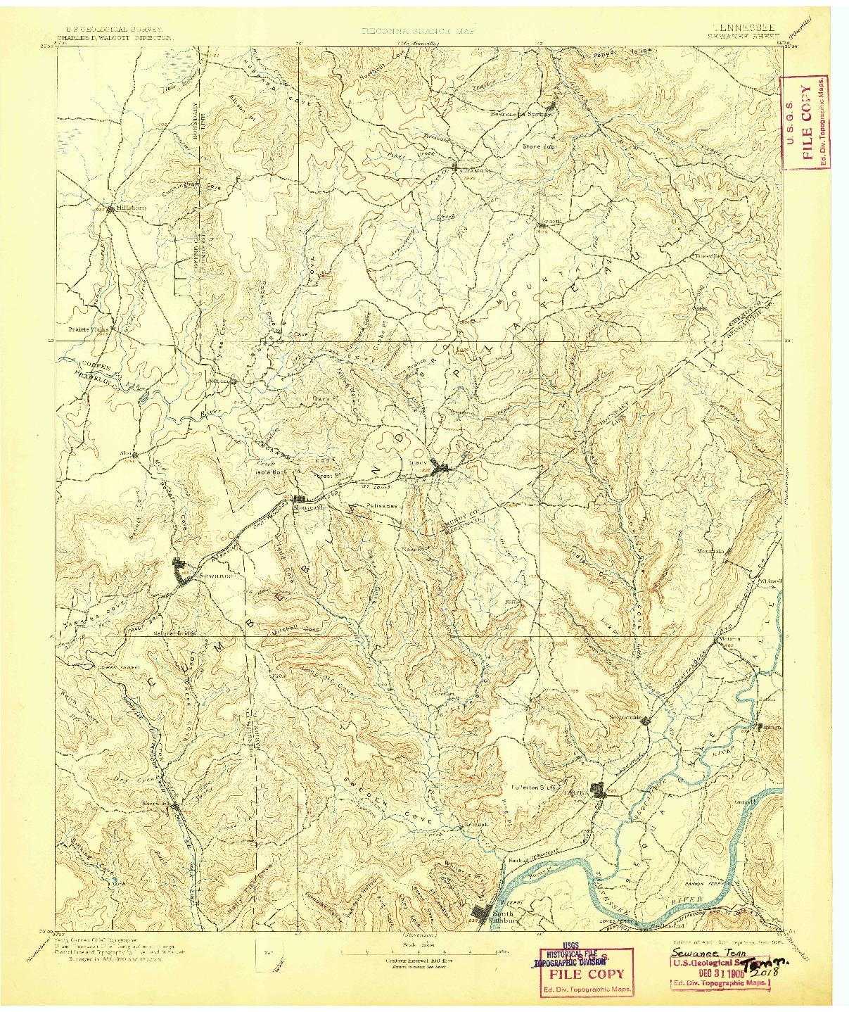 USGS 1:125000-SCALE QUADRANGLE FOR SEWANEE, TN 1895