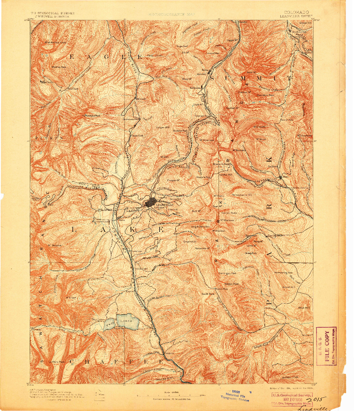 USGS 1:125000-SCALE QUADRANGLE FOR LEADVILLE, CO 1891