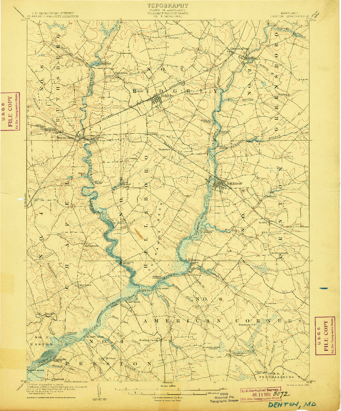 USGS 1:62500-SCALE QUADRANGLE FOR DENTON, MD 1905