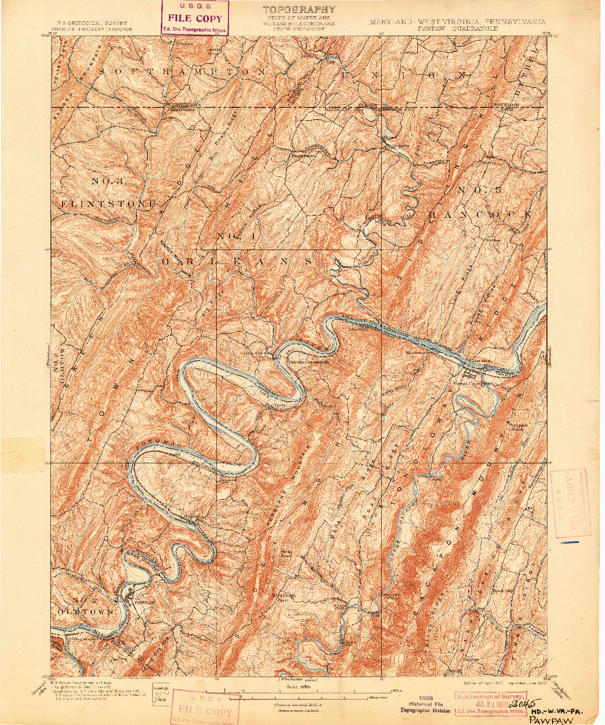 USGS 1:62500-SCALE QUADRANGLE FOR PAWPAW, MD 1900