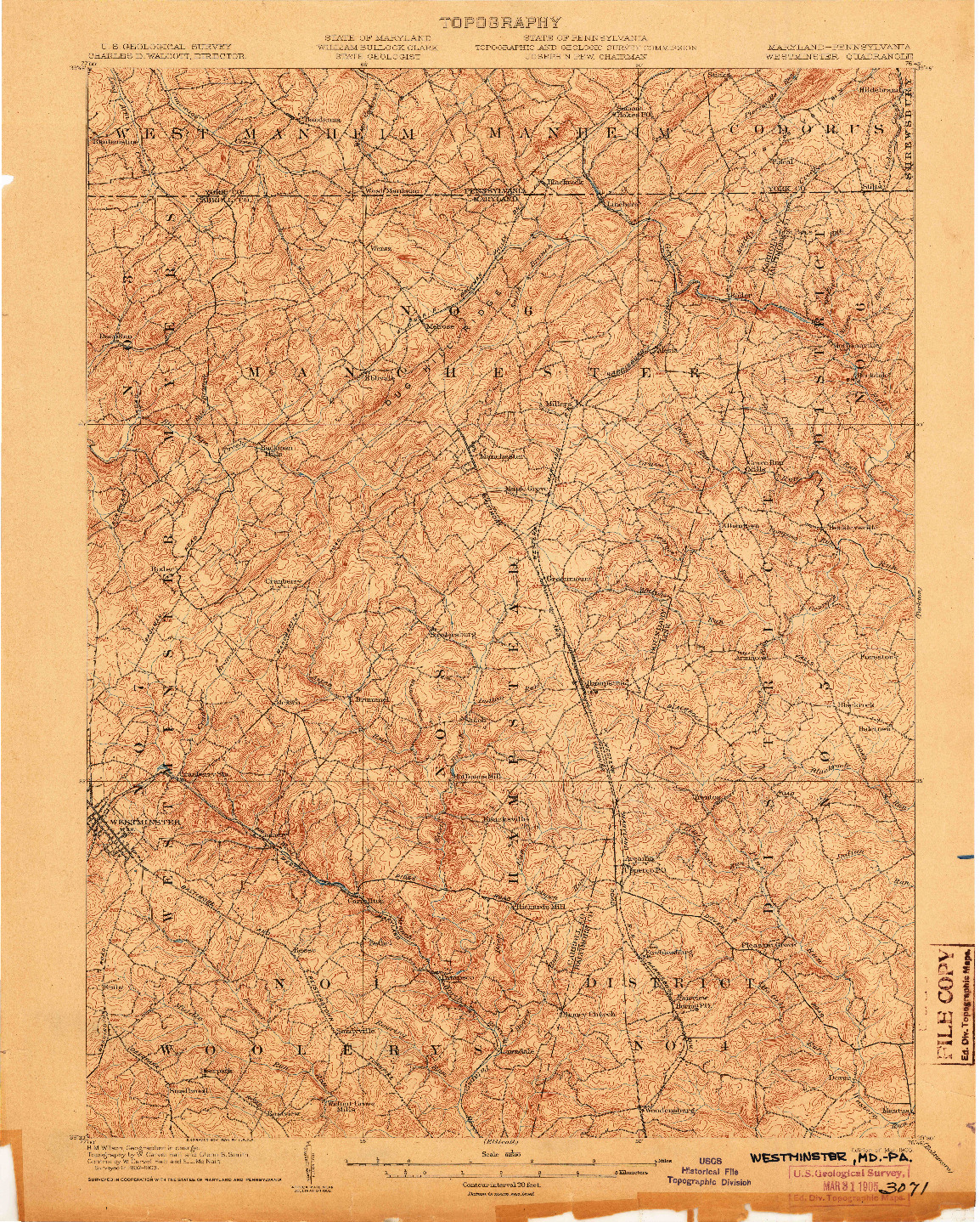 USGS 1:62500-SCALE QUADRANGLE FOR WESTMINSTER, MD 1905