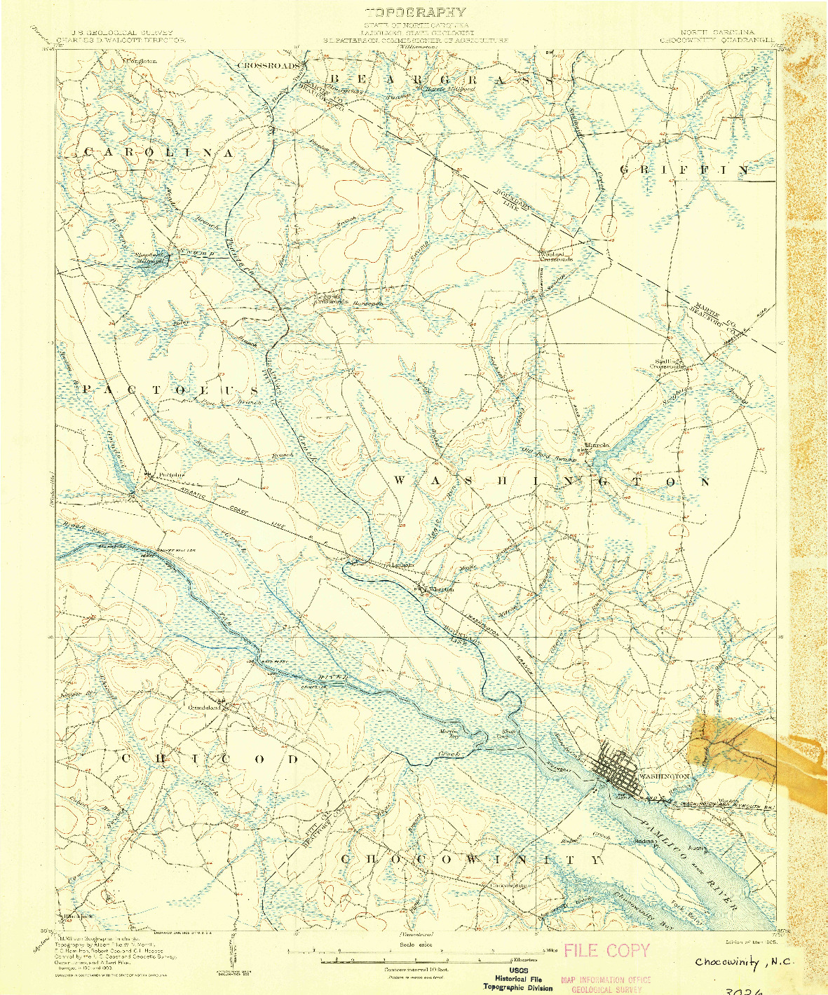 USGS 1:62500-SCALE QUADRANGLE FOR CHOCOWINITY, NC 1905