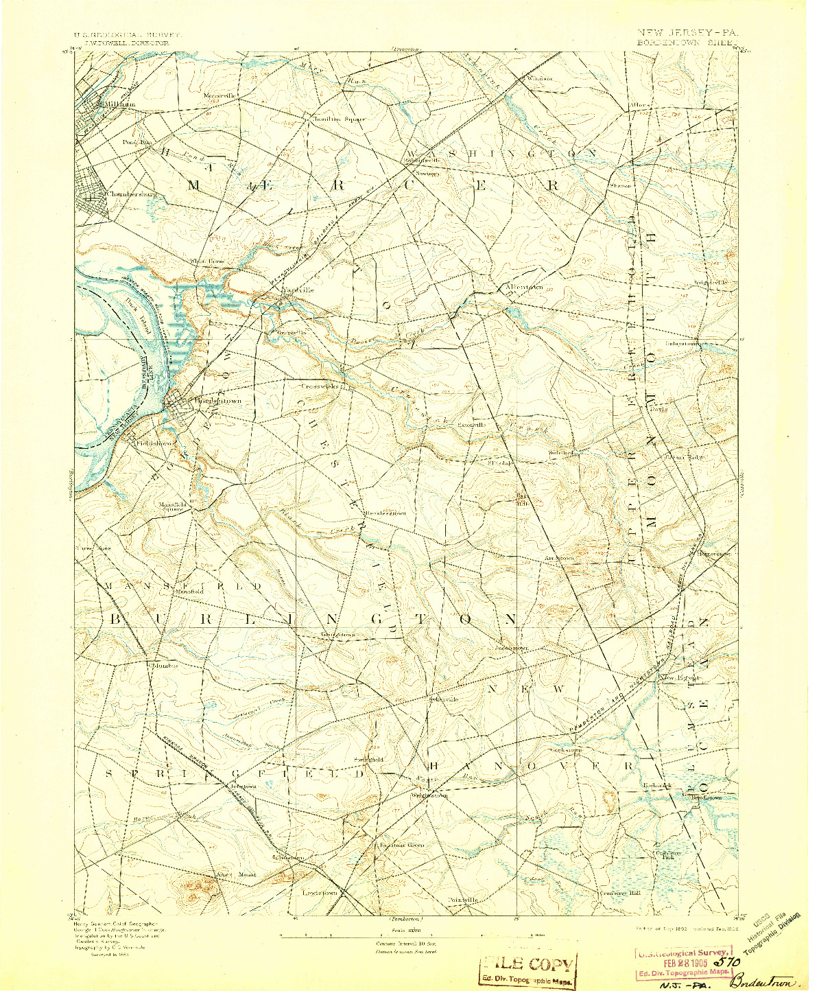 USGS 1:62500-SCALE QUADRANGLE FOR BORDENTOWN, NJ 1893