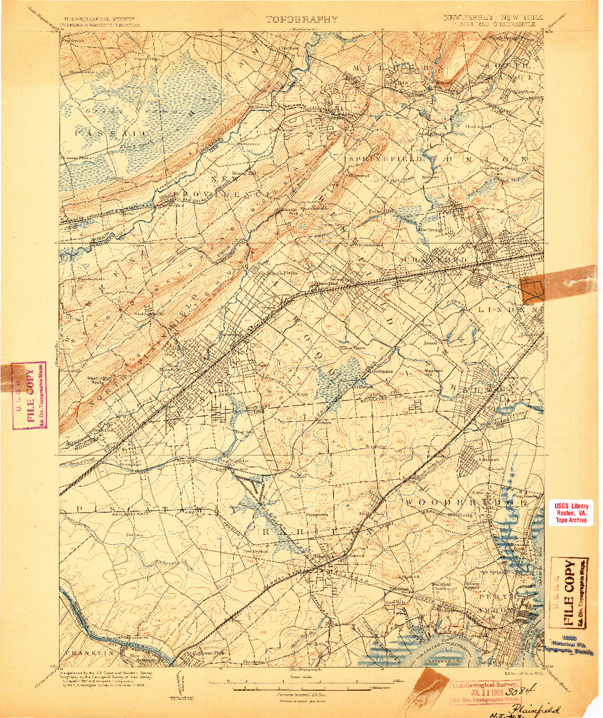 USGS 1:62500-SCALE QUADRANGLE FOR PLAINFIELD, NJ 1905