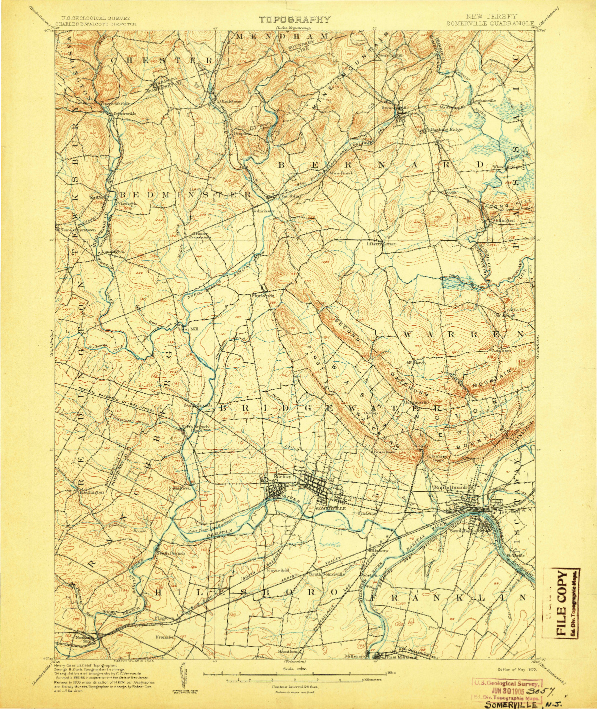 USGS 1:62500-SCALE QUADRANGLE FOR SOMERVILLE, NJ 1905