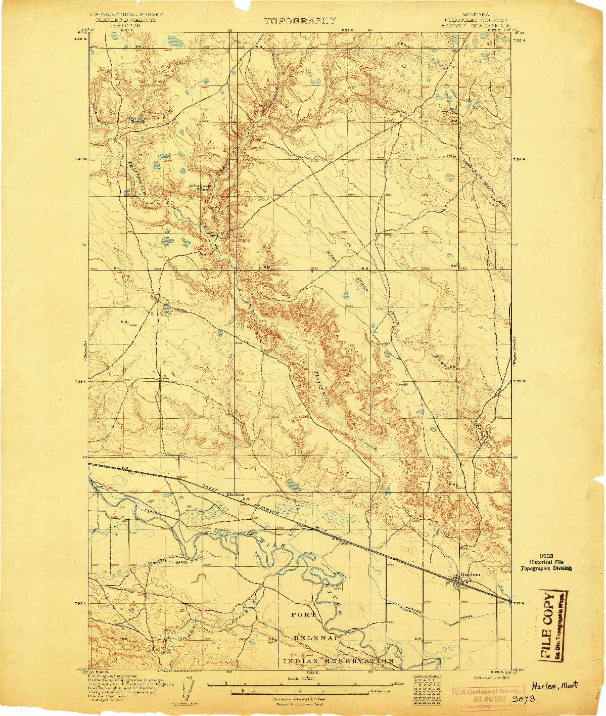 USGS 1:62500-SCALE QUADRANGLE FOR HARLEM, MT 1905