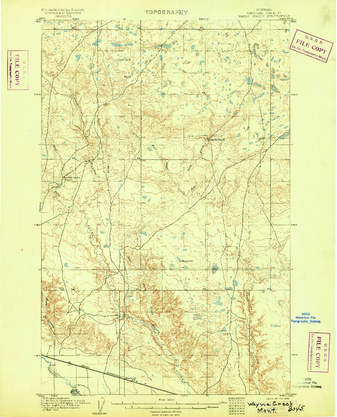 USGS 1:62500-SCALE QUADRANGLE FOR WAYNE CREEK, MT 1905