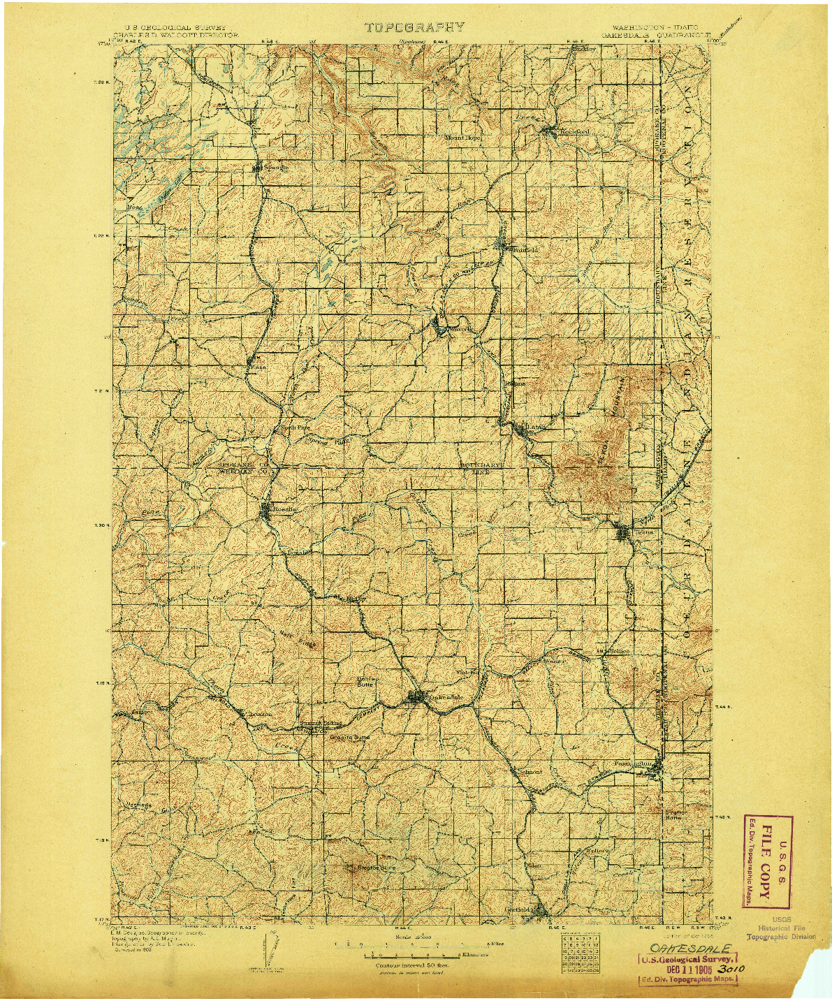 USGS 1:125000-SCALE QUADRANGLE FOR OAKESDALE, WA 1905