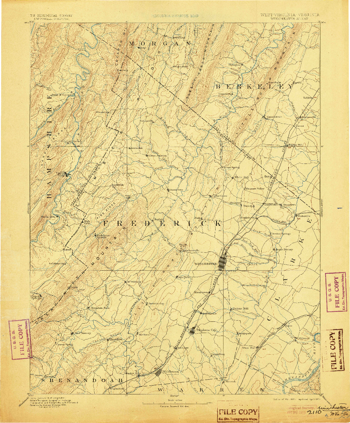 USGS 1:125000-SCALE QUADRANGLE FOR WINCHESTER, WV 1894