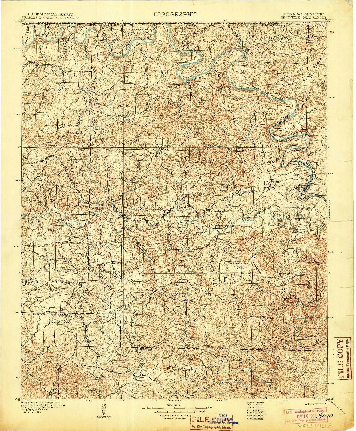 USGS 1:125000-SCALE QUADRANGLE FOR YELLVILLE, AR 1905