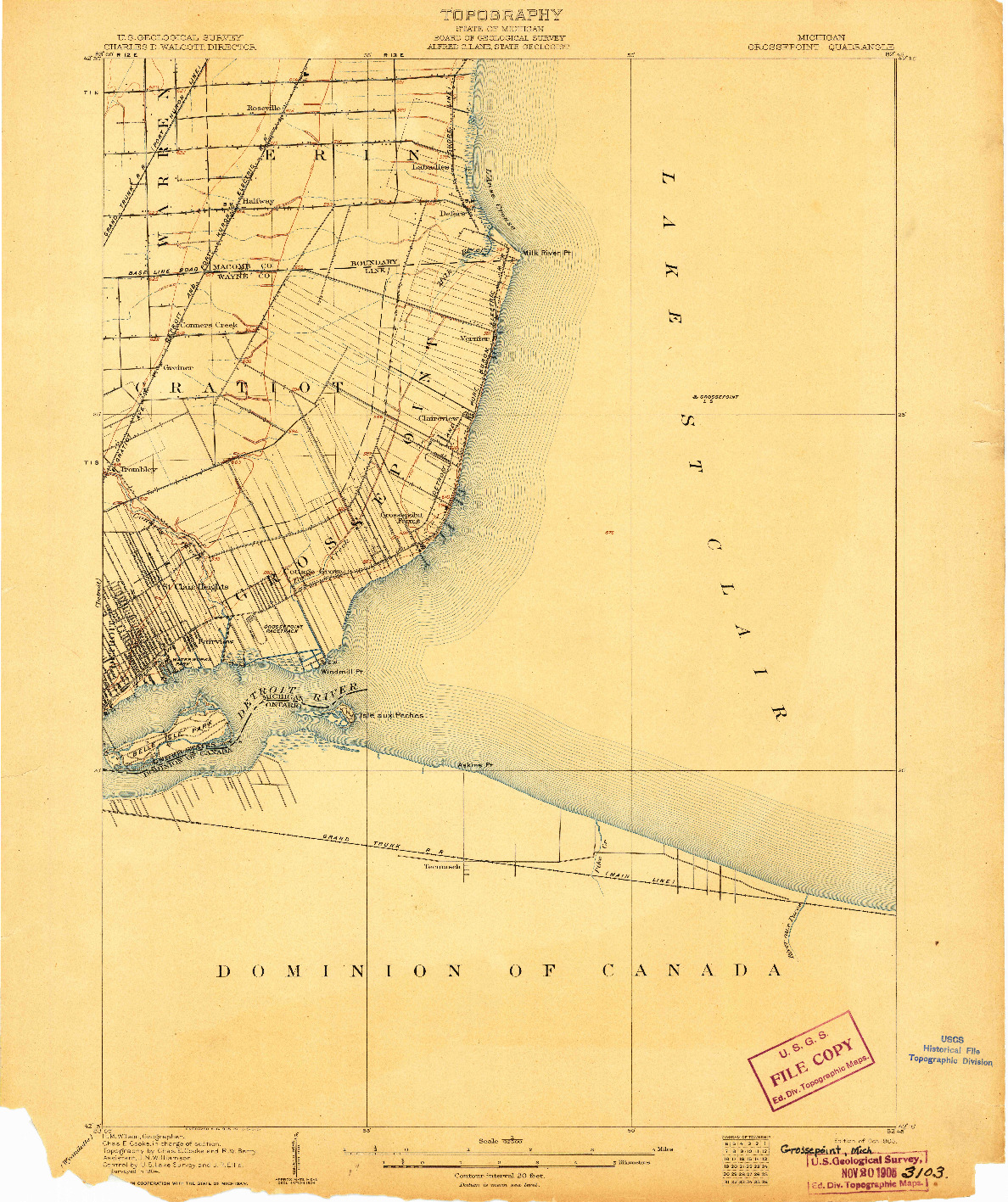 USGS 1:62500-SCALE QUADRANGLE FOR GROSSE POINTE, MI 1905