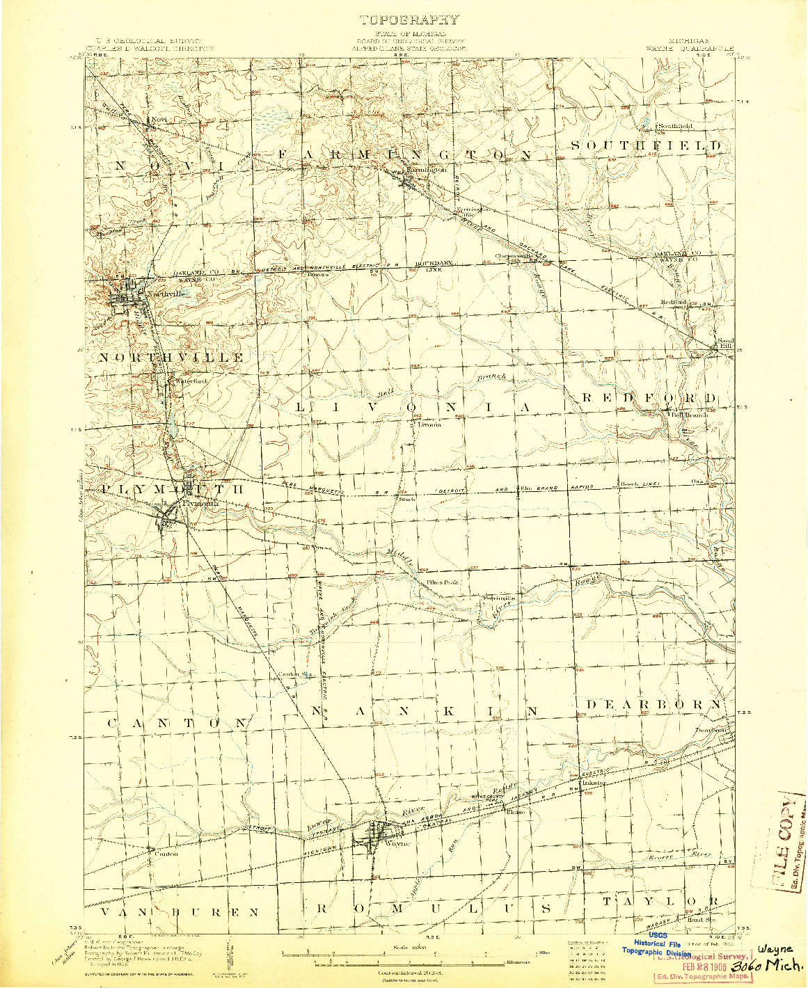 USGS 1:62500-SCALE QUADRANGLE FOR WAYNE, MI 1905