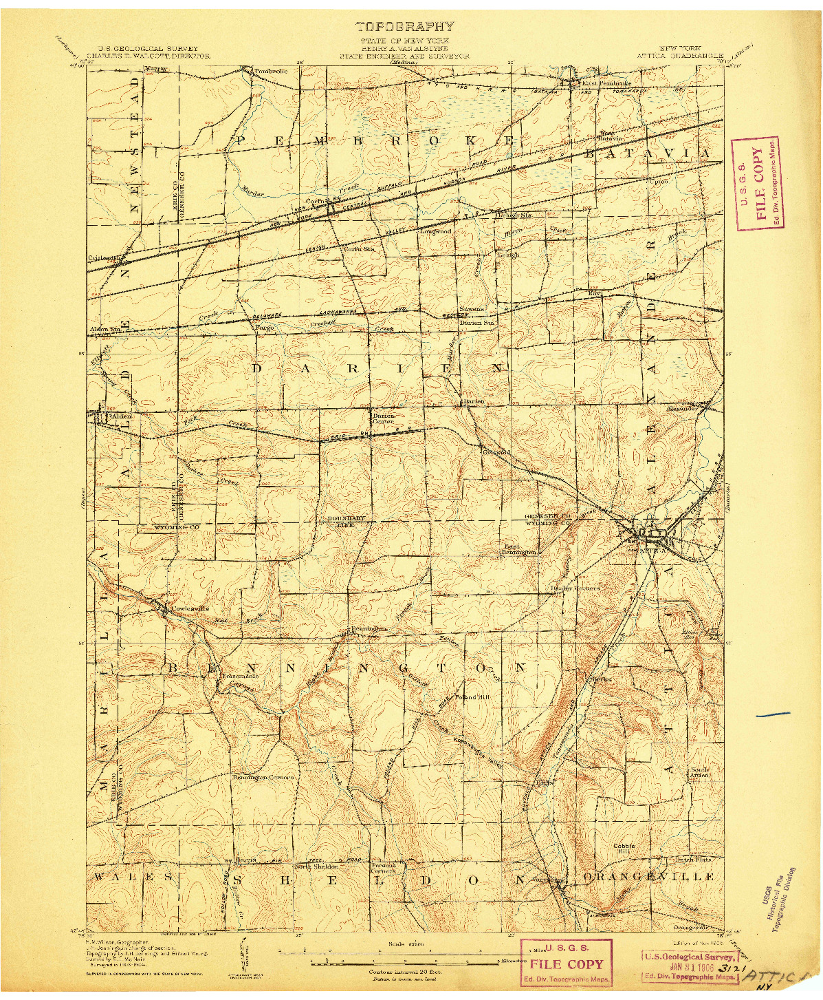 USGS 1:62500-SCALE QUADRANGLE FOR ATTICA, NY 1905