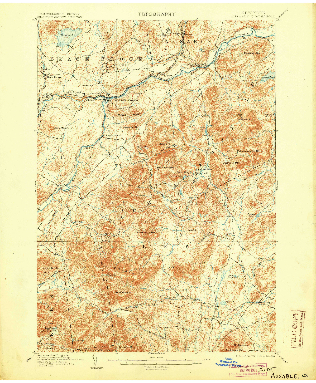 USGS 1:62500-SCALE QUADRANGLE FOR AUSABLE, NY 1903