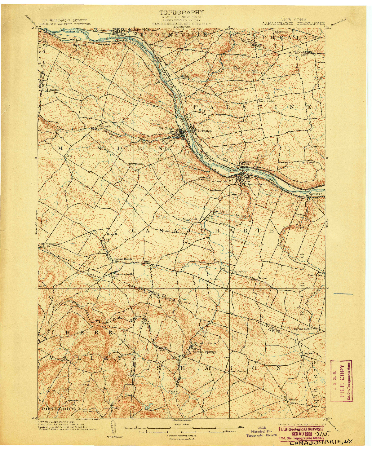 USGS 1:62500-SCALE QUADRANGLE FOR CANAJOHARIE, NY 1902