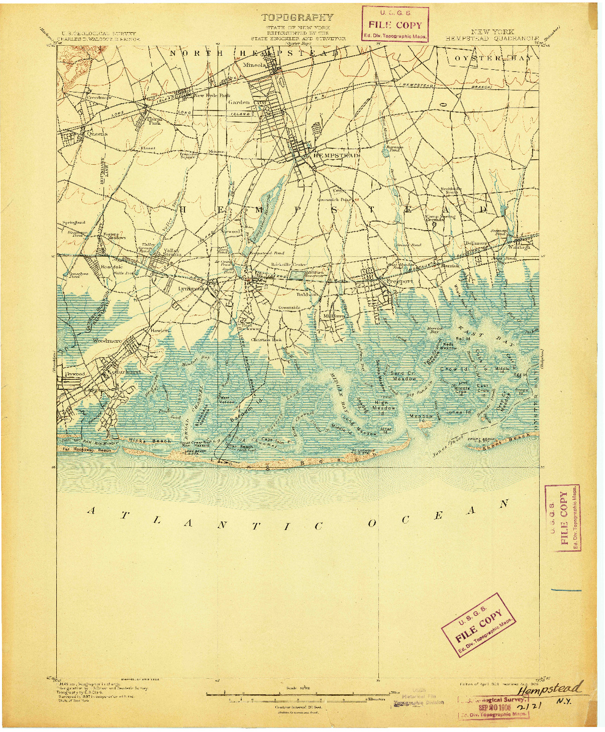 USGS 1:62500-SCALE QUADRANGLE FOR HEMPSTEAD, NY 1903