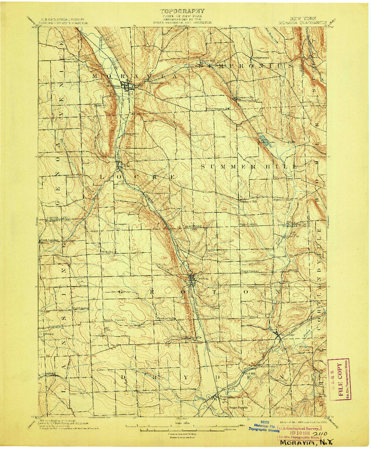 USGS 1:62500-SCALE QUADRANGLE FOR MORAVIA, NY 1902