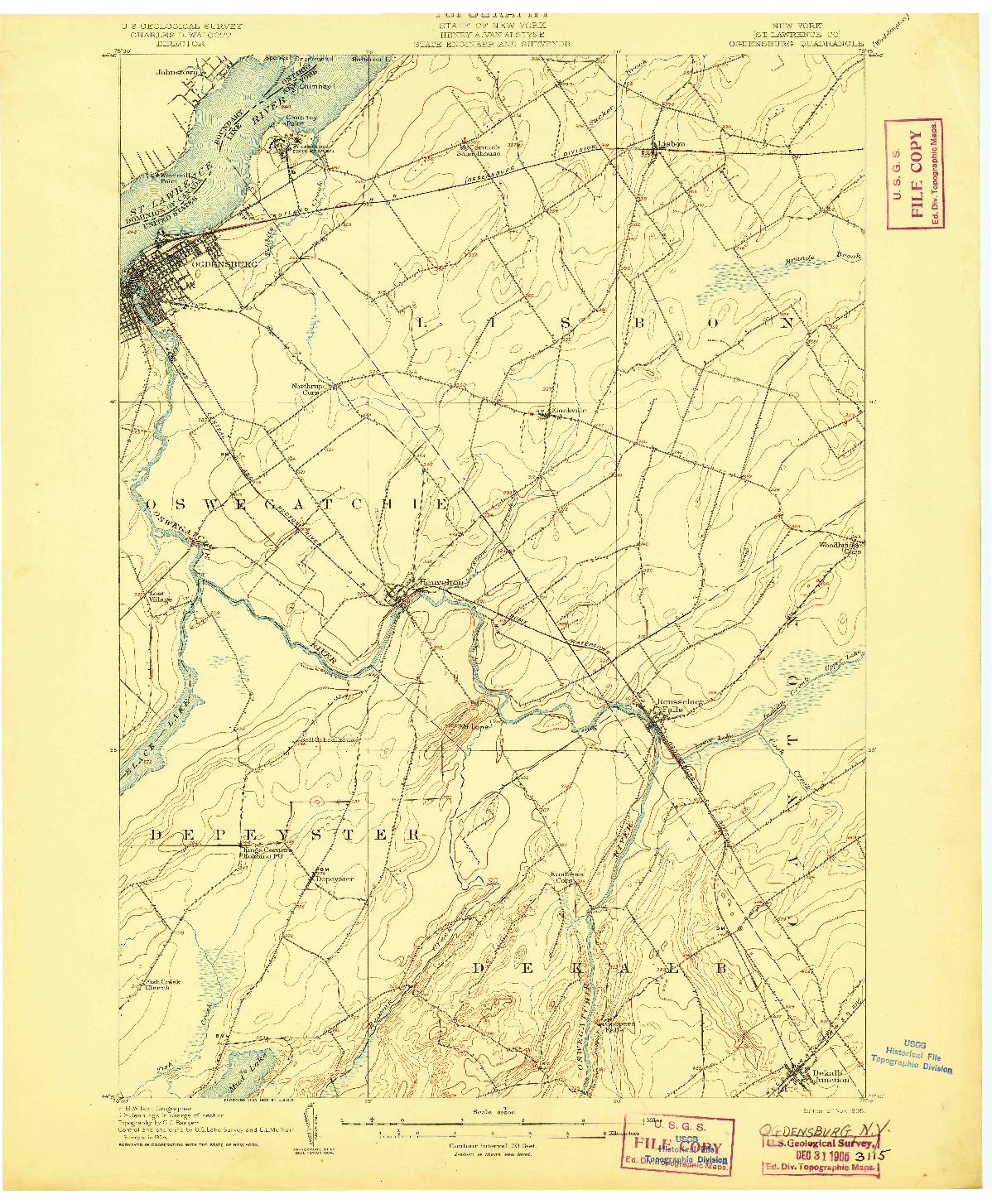 USGS 1:62500-SCALE QUADRANGLE FOR OGDENSBURG, NY 1905