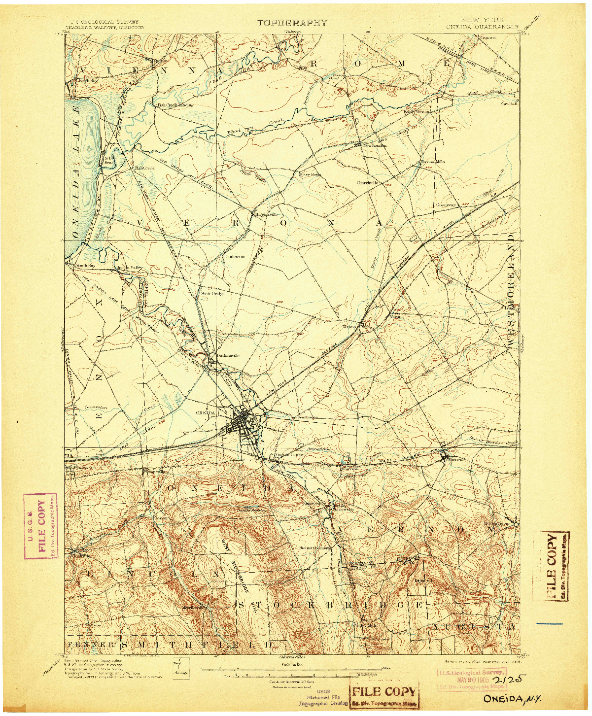 USGS 1:62500-SCALE QUADRANGLE FOR ONEIDA, NY 1902