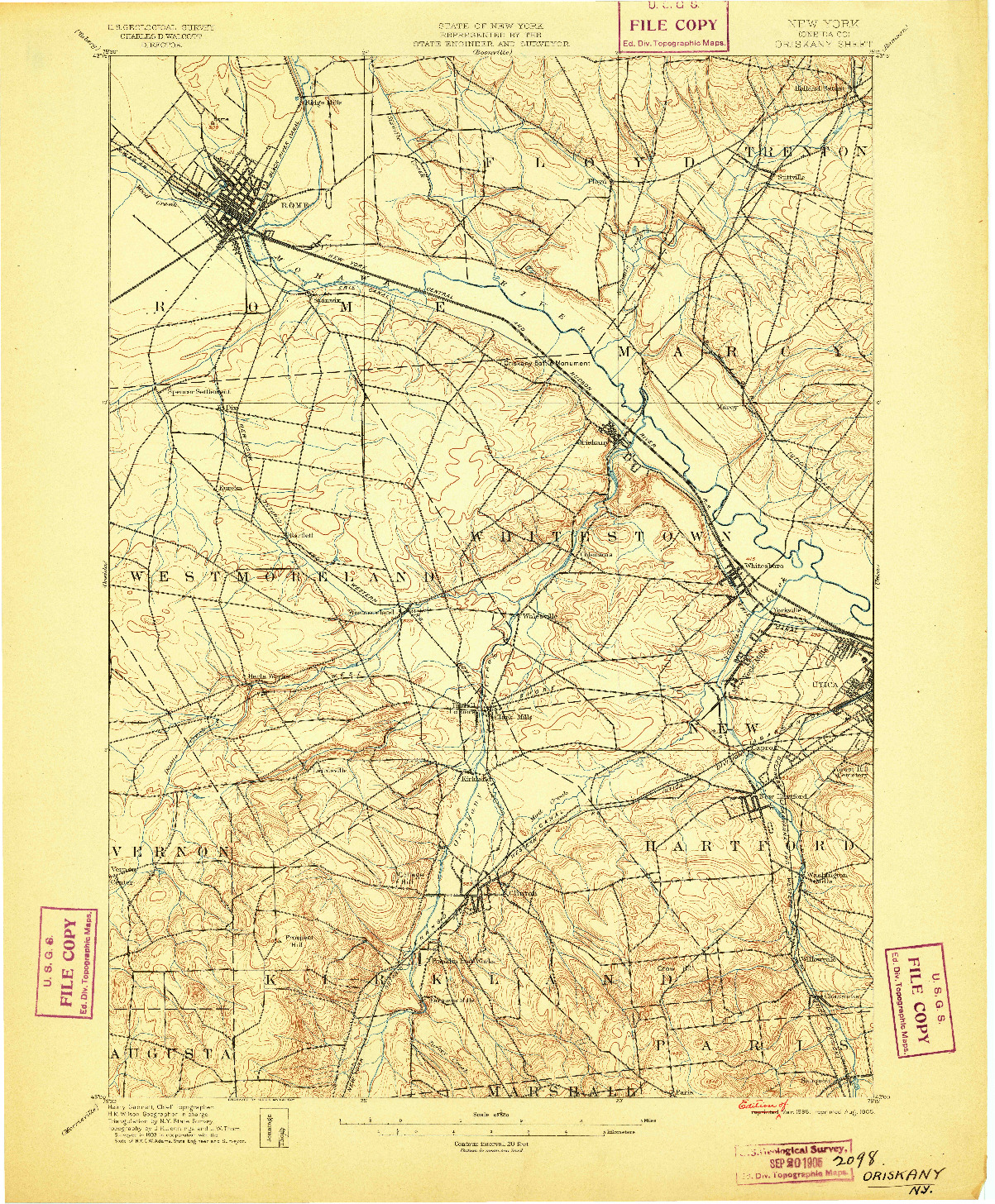 USGS 1:62500-SCALE QUADRANGLE FOR ORISKANY, NY 1898
