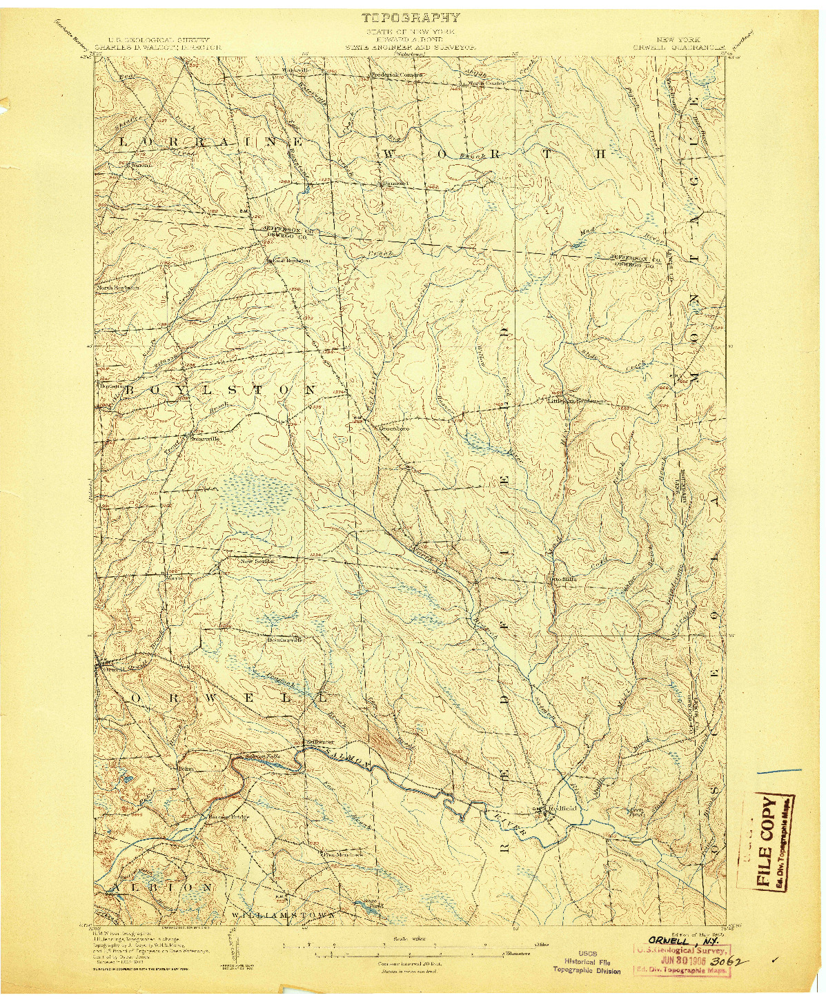 USGS 1:62500-SCALE QUADRANGLE FOR ORWELL, NY 1905