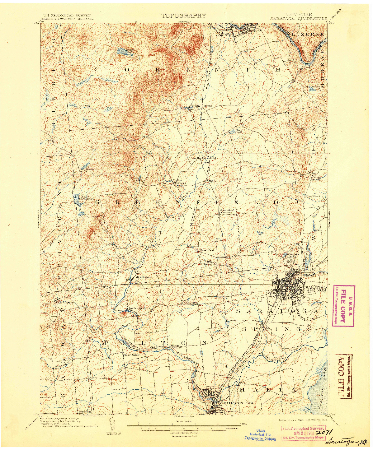 USGS 1:62500-SCALE QUADRANGLE FOR SARATOGA, NY 1902