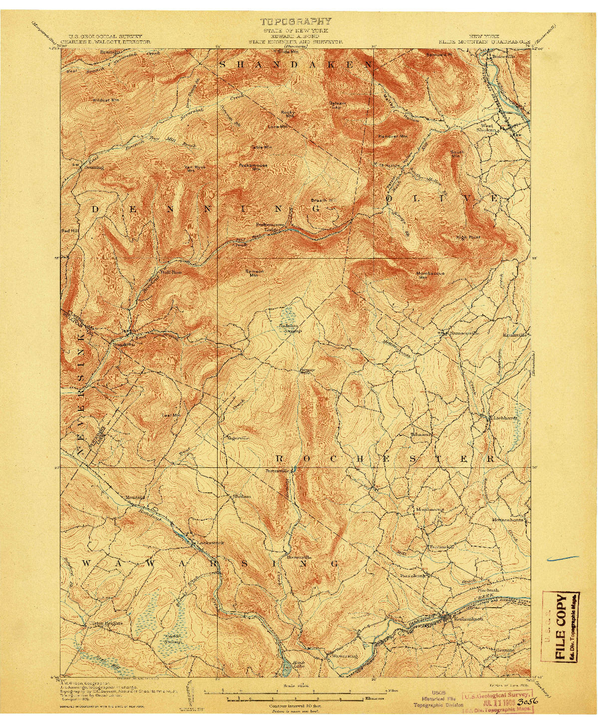 USGS 1:62500-SCALE QUADRANGLE FOR SLIDE MOUNTAIN, NY 1905