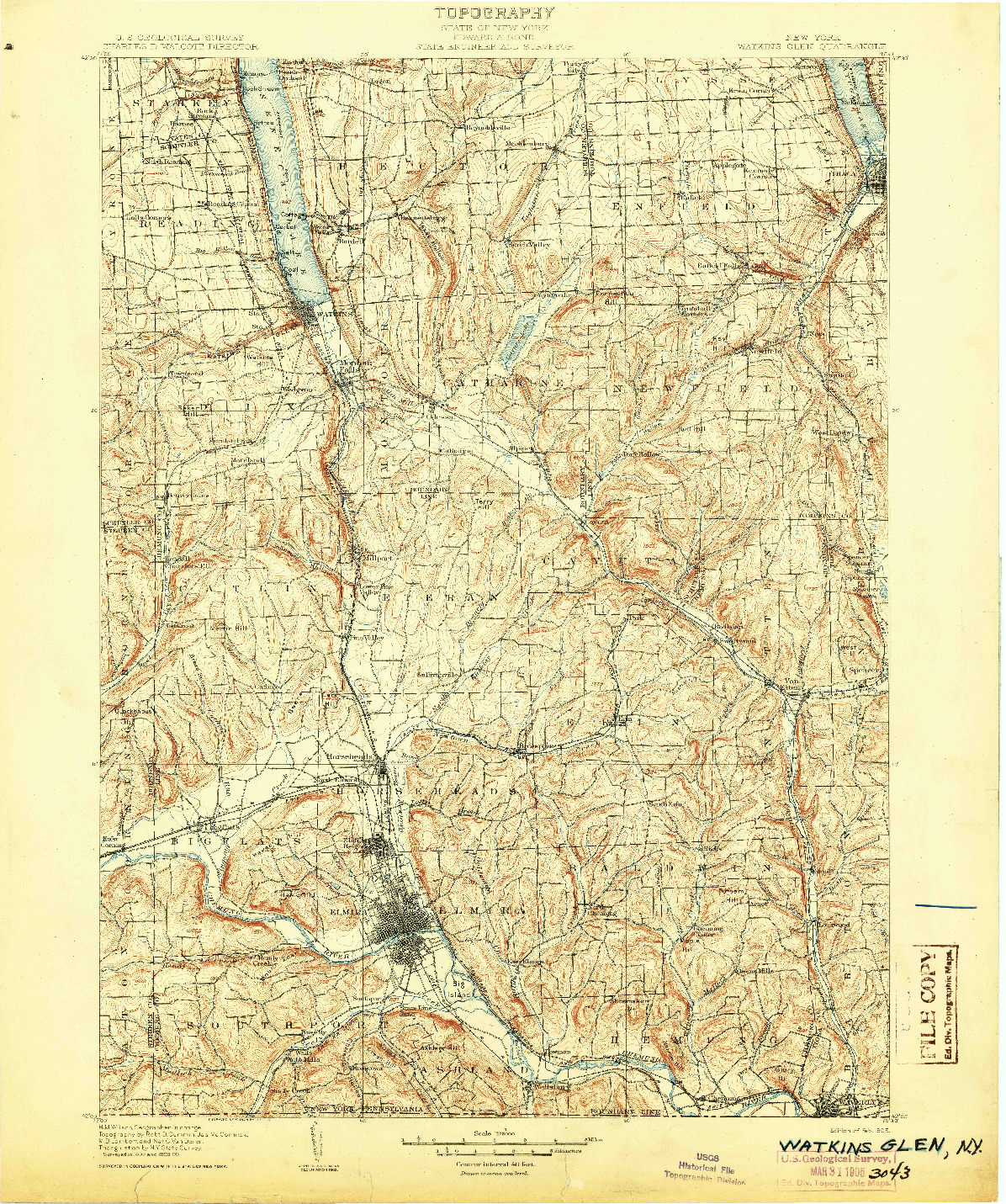 USGS 1:125000-SCALE QUADRANGLE FOR WATKINS GLEN, NY 1905