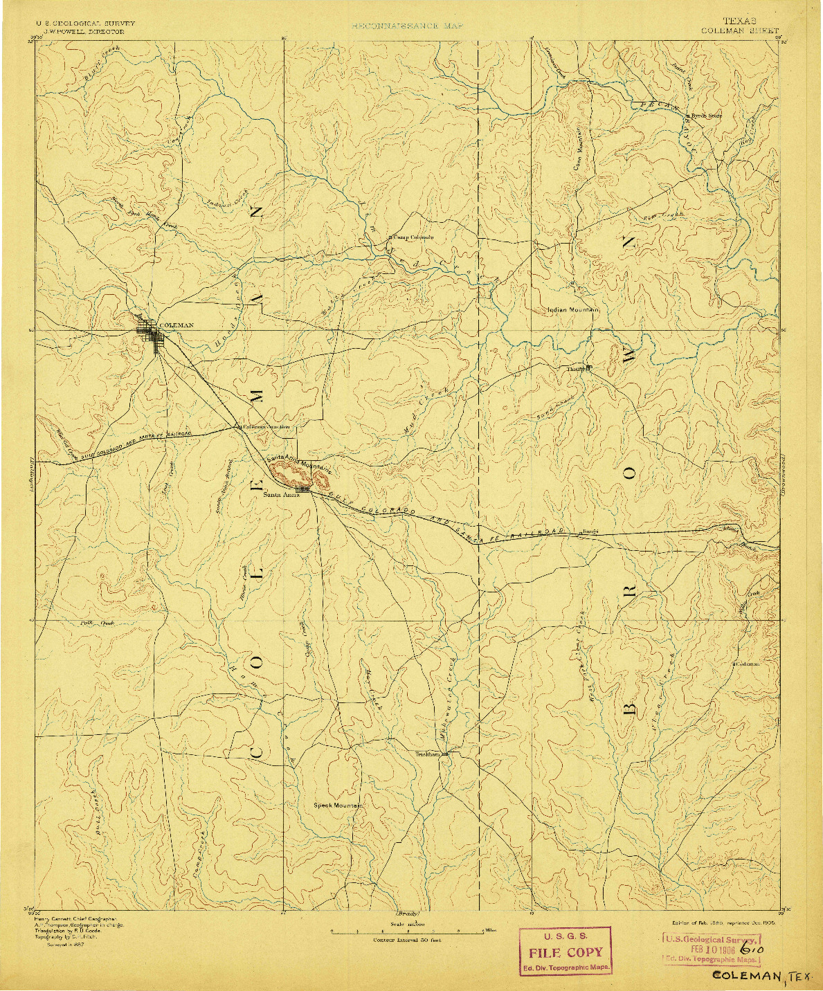 USGS 1:125000-SCALE QUADRANGLE FOR COLEMAN, TX 1889