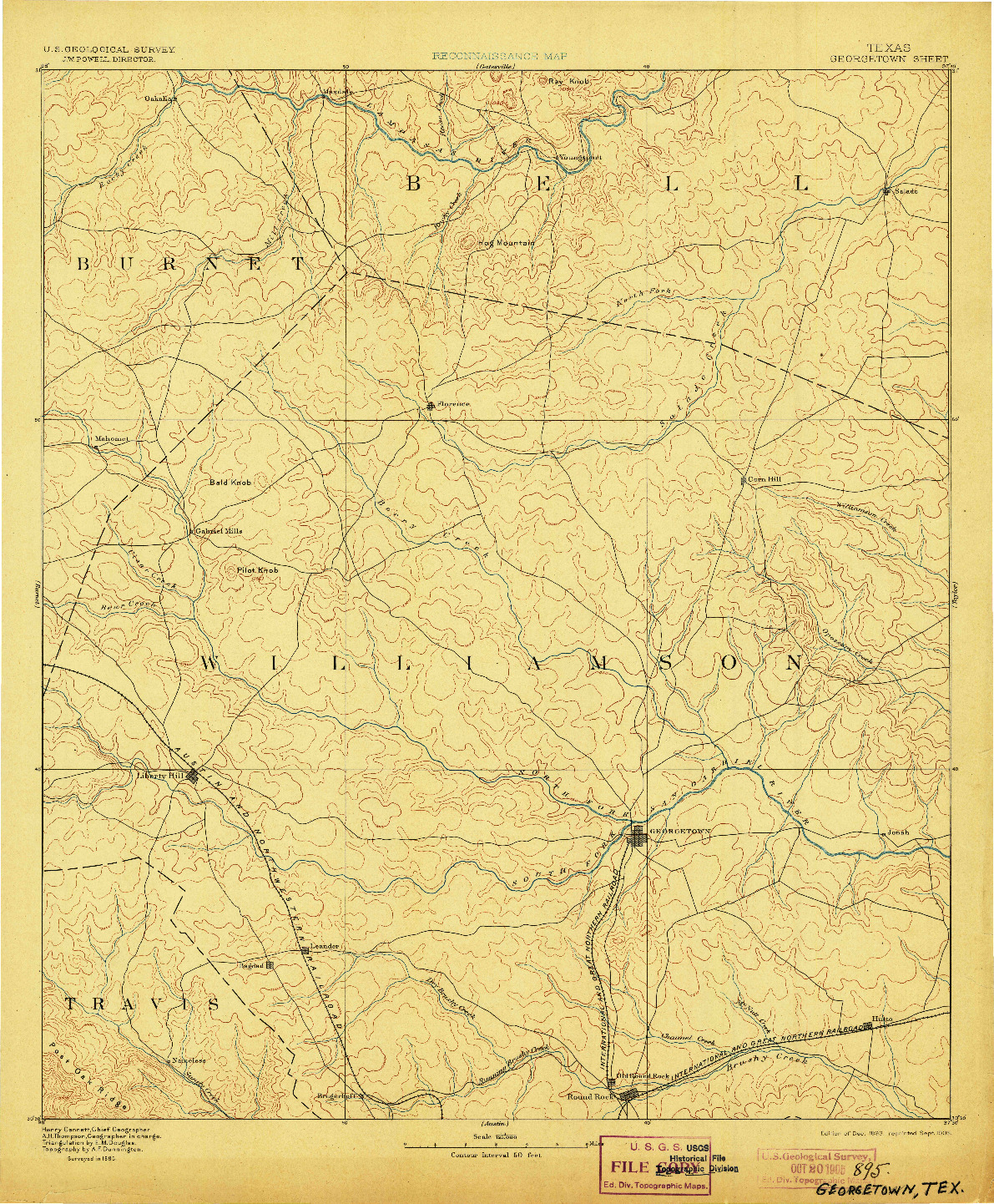 USGS 1:125000-SCALE QUADRANGLE FOR GEORGETOWN, TX 1893