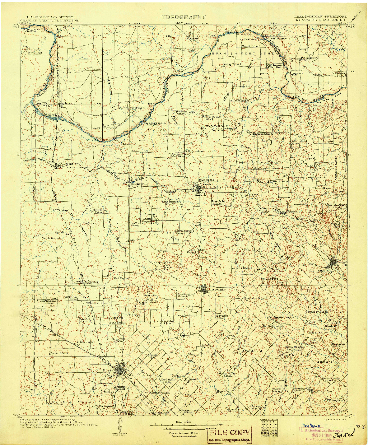 USGS 1:125000-SCALE QUADRANGLE FOR MONTAGUE, TX 1905