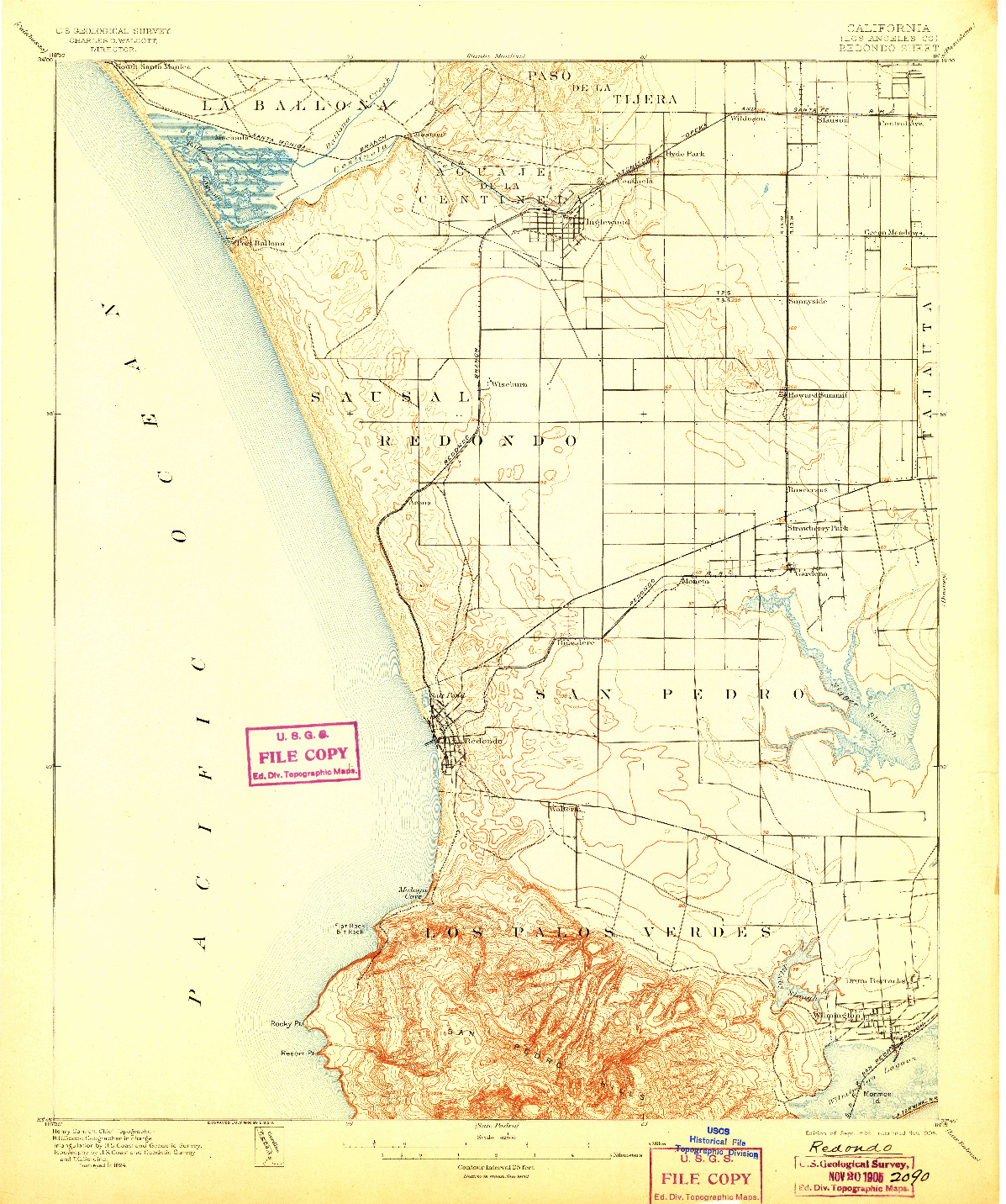 USGS 1:62500-SCALE QUADRANGLE FOR REDONDO, CA 1896