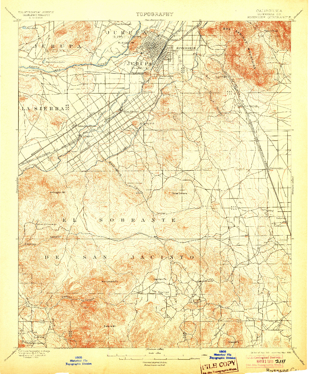 USGS 1:62500-SCALE QUADRANGLE FOR RIVERSIDE, CA 1901