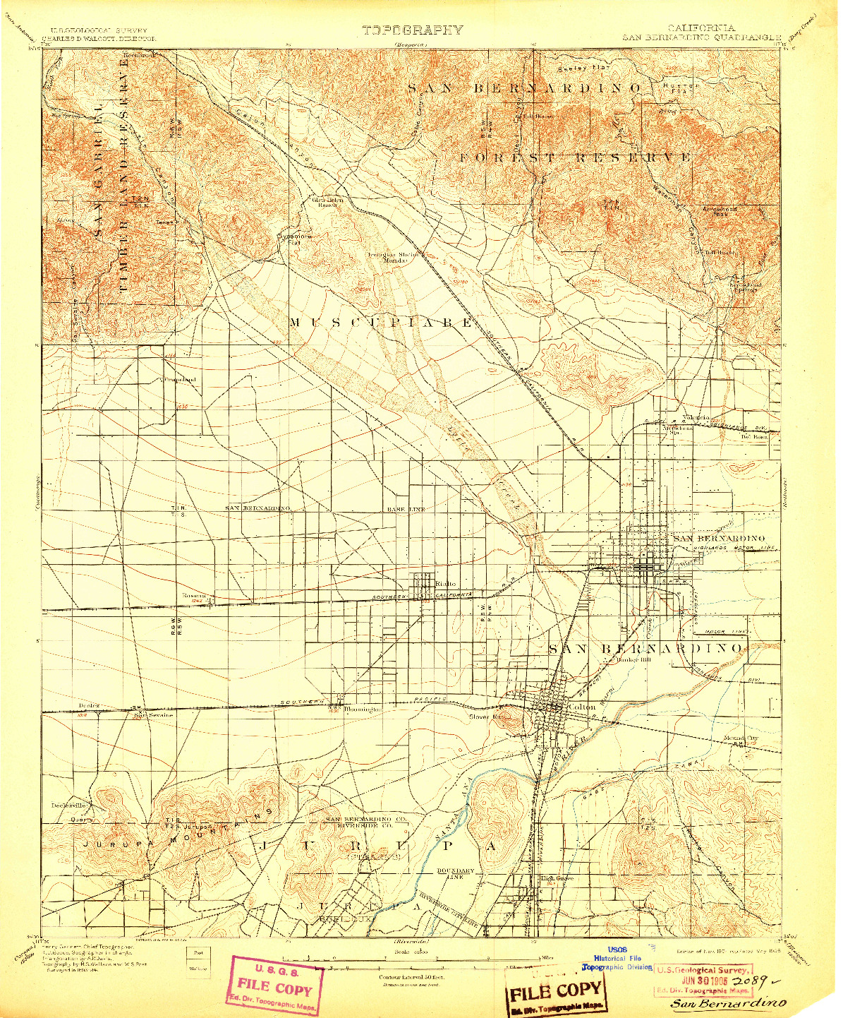 USGS 1:62500-SCALE QUADRANGLE FOR SAN BERNARDINO, CA 1901