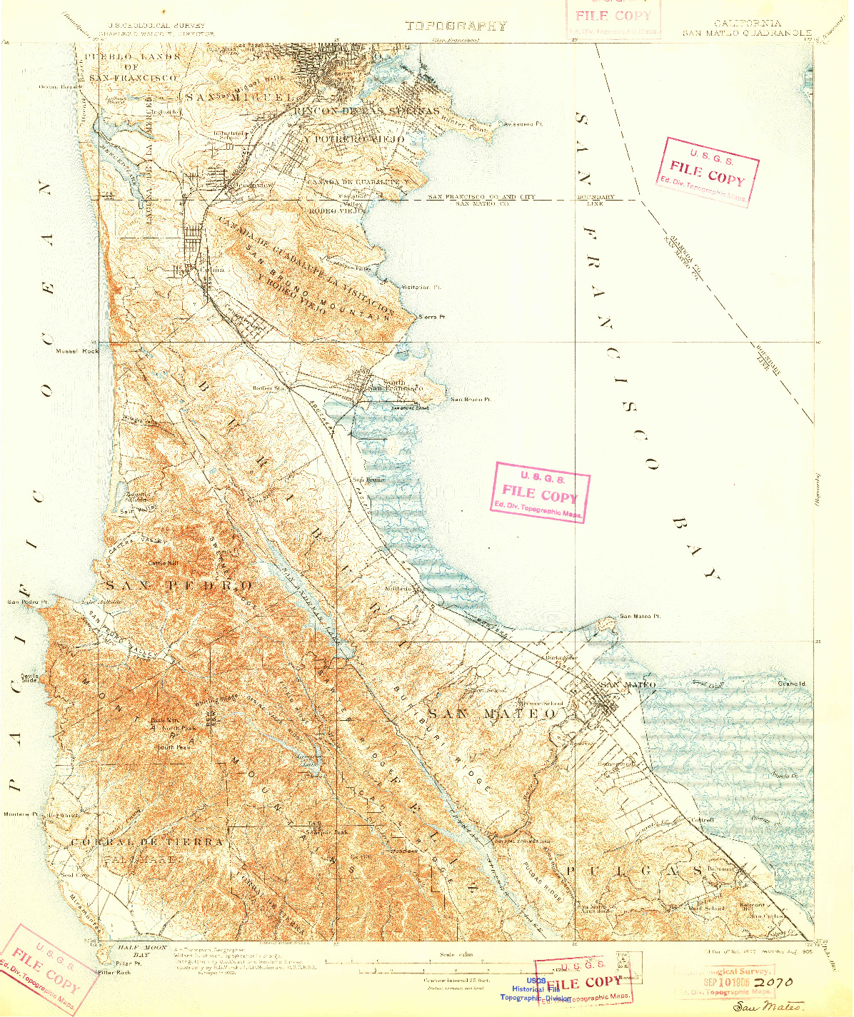 USGS 1:62500-SCALE QUADRANGLE FOR SAN MATEO, CA 1899