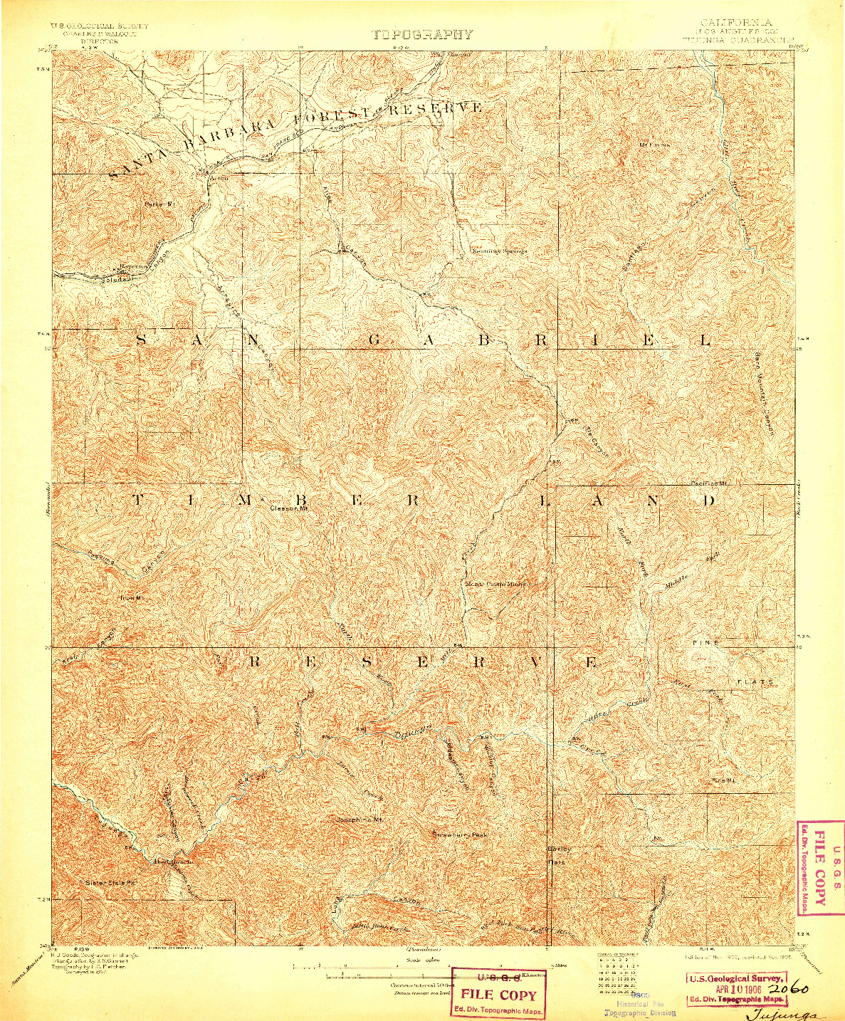 USGS 1:62500-SCALE QUADRANGLE FOR TUJUNGA, CA 1900