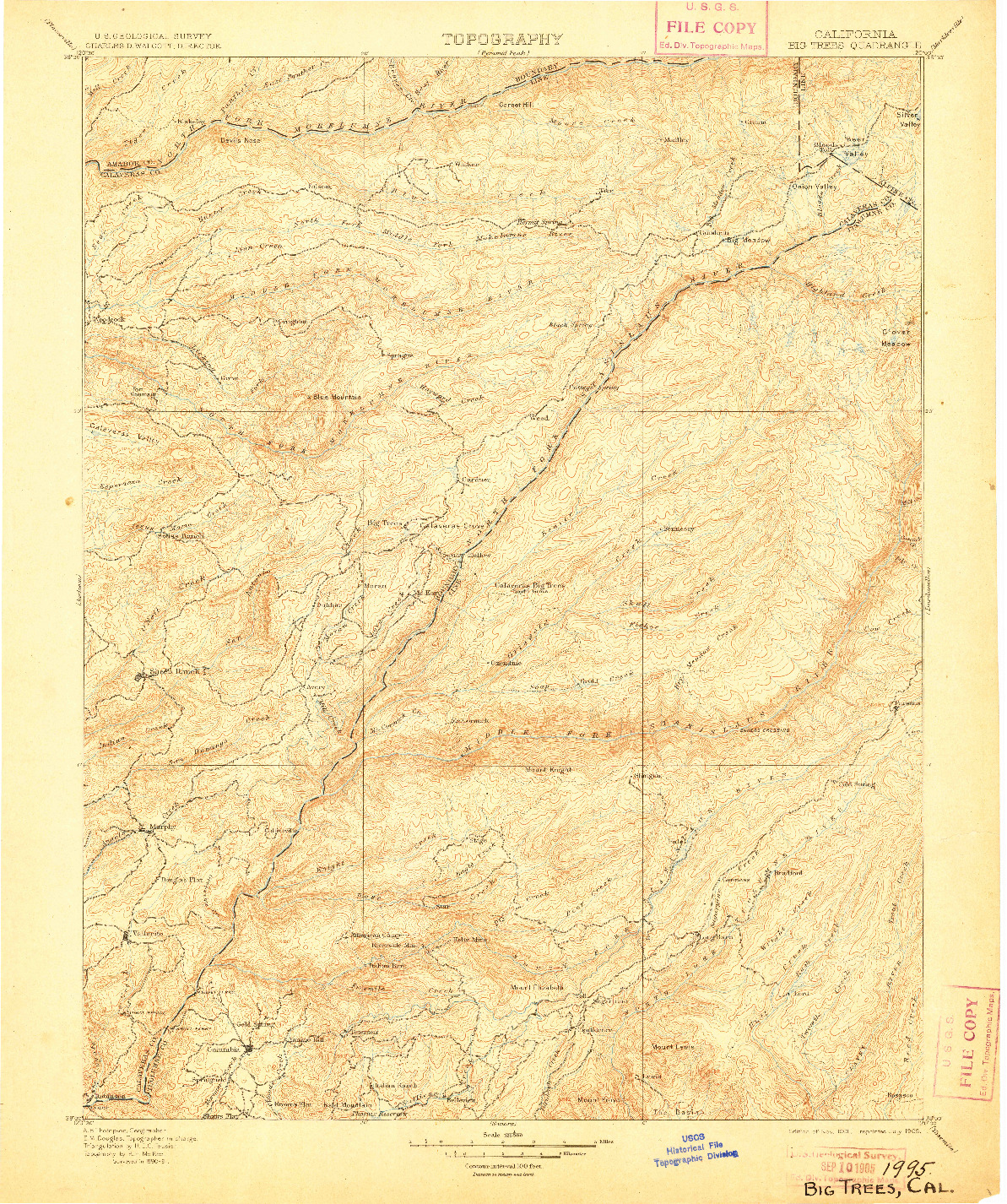 USGS 1:125000-SCALE QUADRANGLE FOR BIG TREES, CA 1901