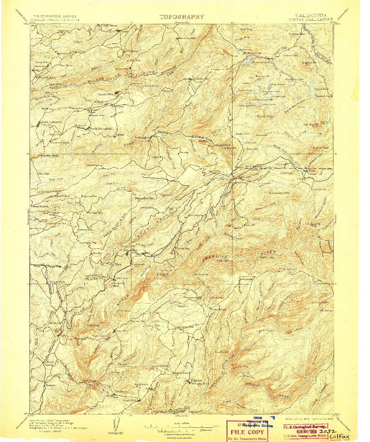 USGS 1:125000-SCALE QUADRANGLE FOR COLFAX, CA 1902