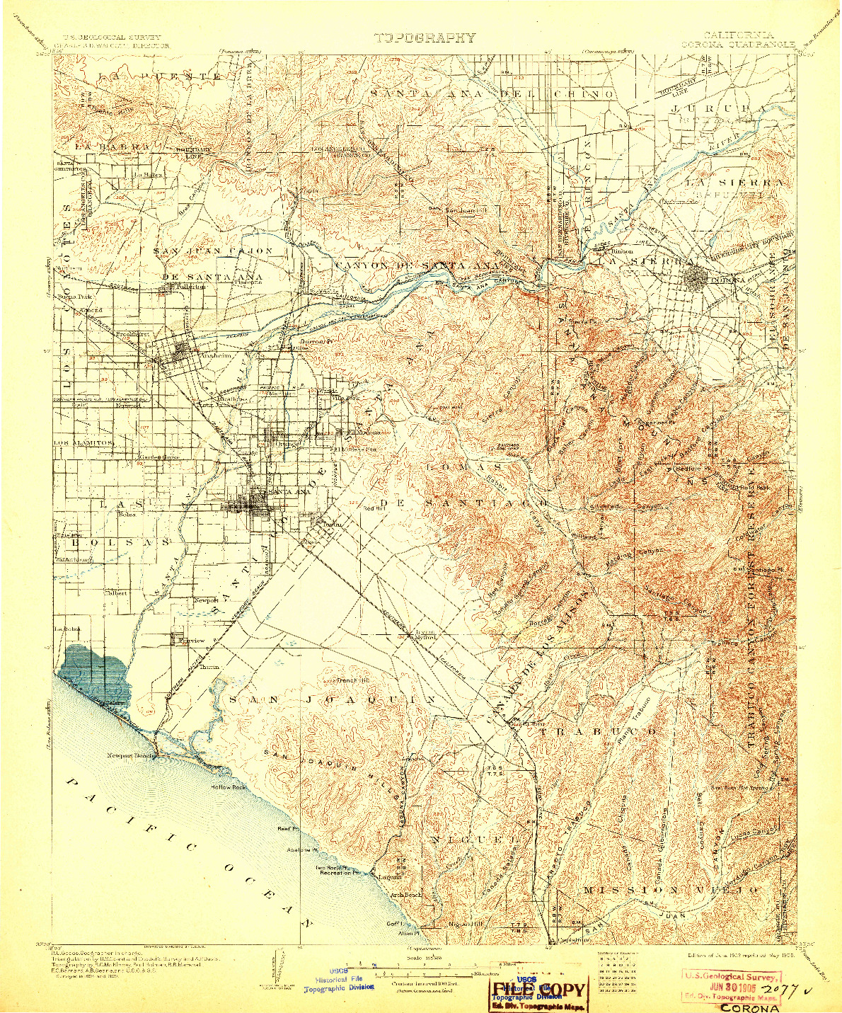 USGS 1:125000-SCALE QUADRANGLE FOR CORONA, CA 1902