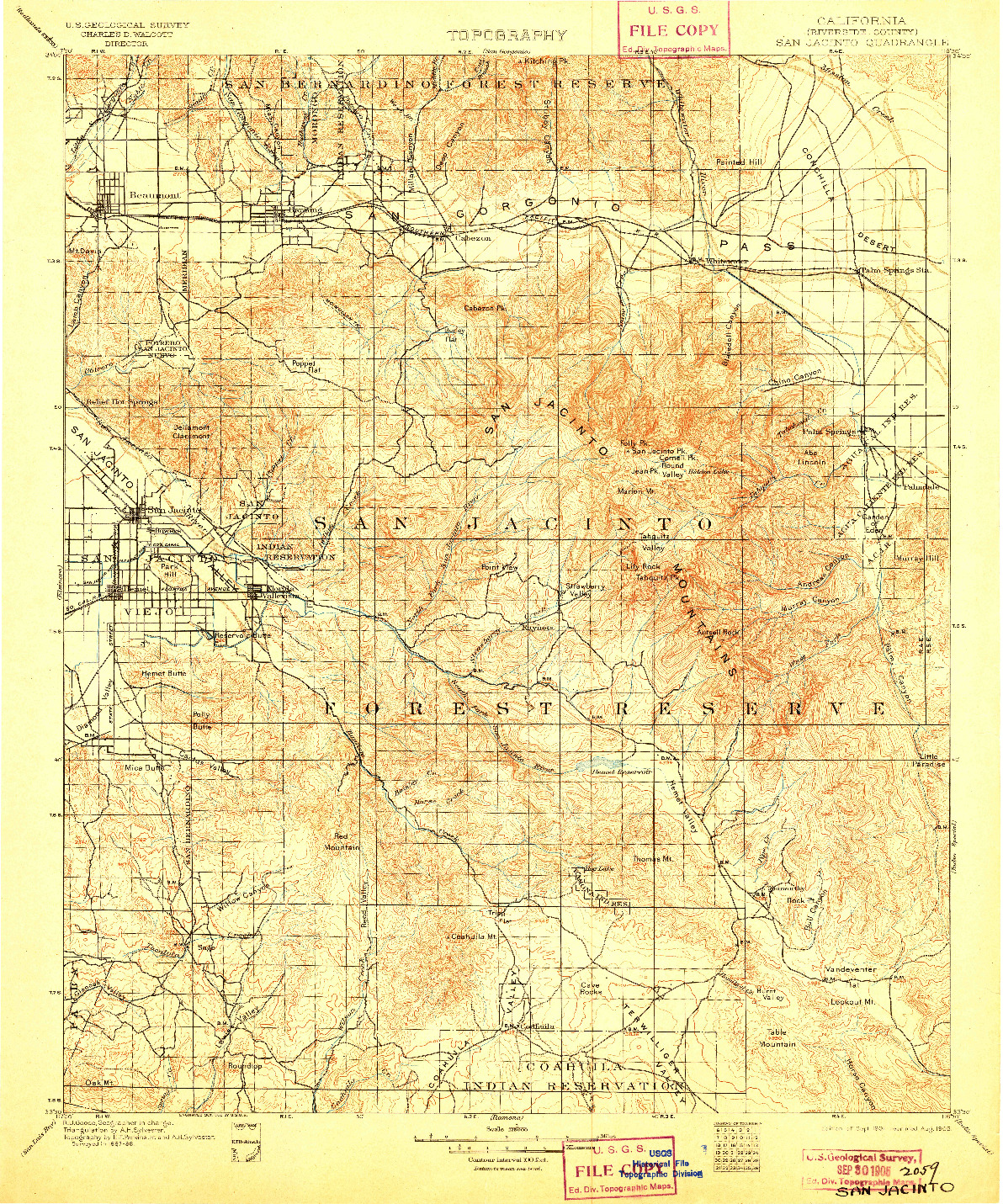 USGS 1:125000-SCALE QUADRANGLE FOR SAN JACINTO, CA 1901