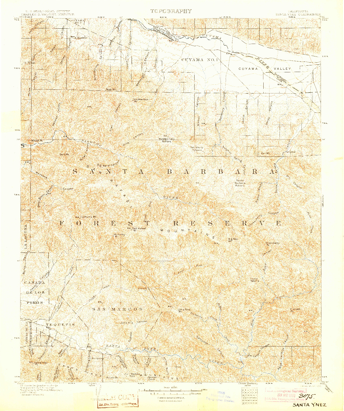 USGS 1:125000-SCALE QUADRANGLE FOR SANTA YNEZ, CA 1905