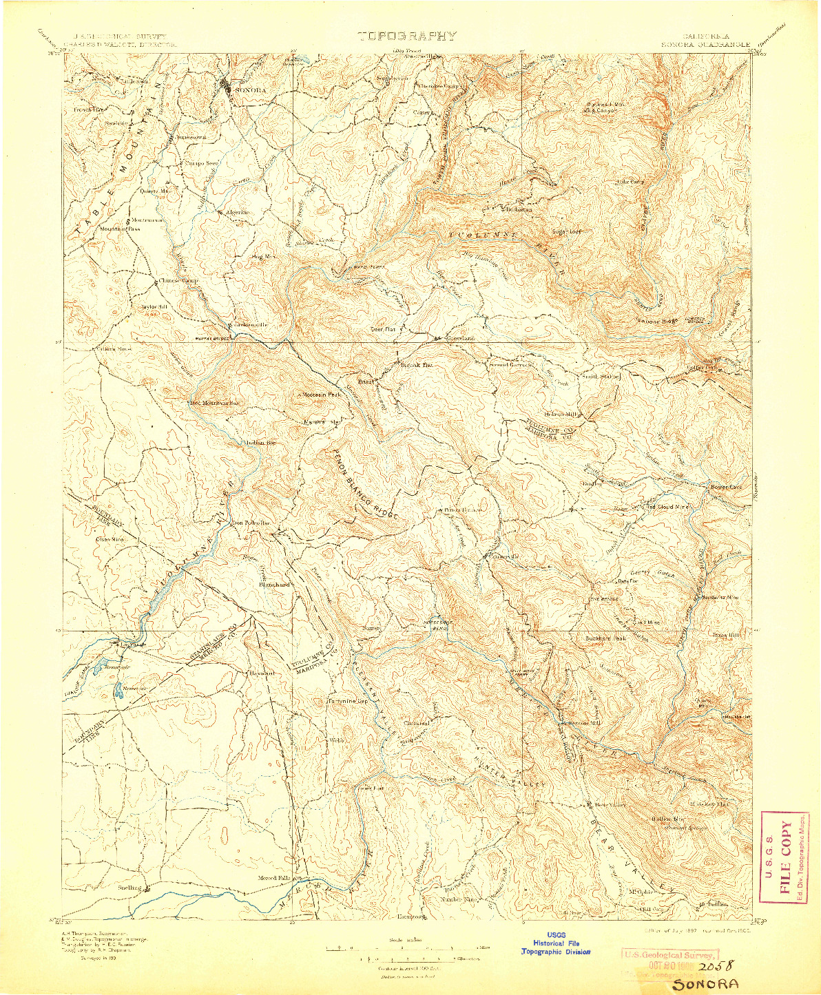 USGS 1:125000-SCALE QUADRANGLE FOR SONORA, CA 1897