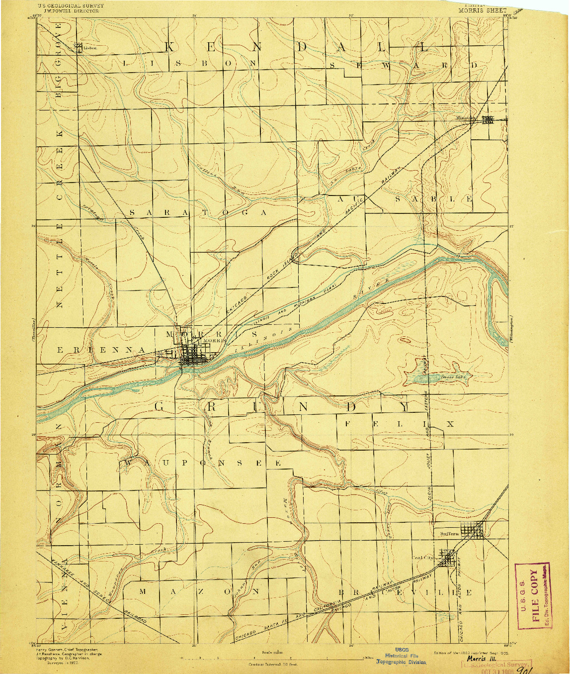 USGS 1:62500-SCALE QUADRANGLE FOR MORRIS, IL 1892