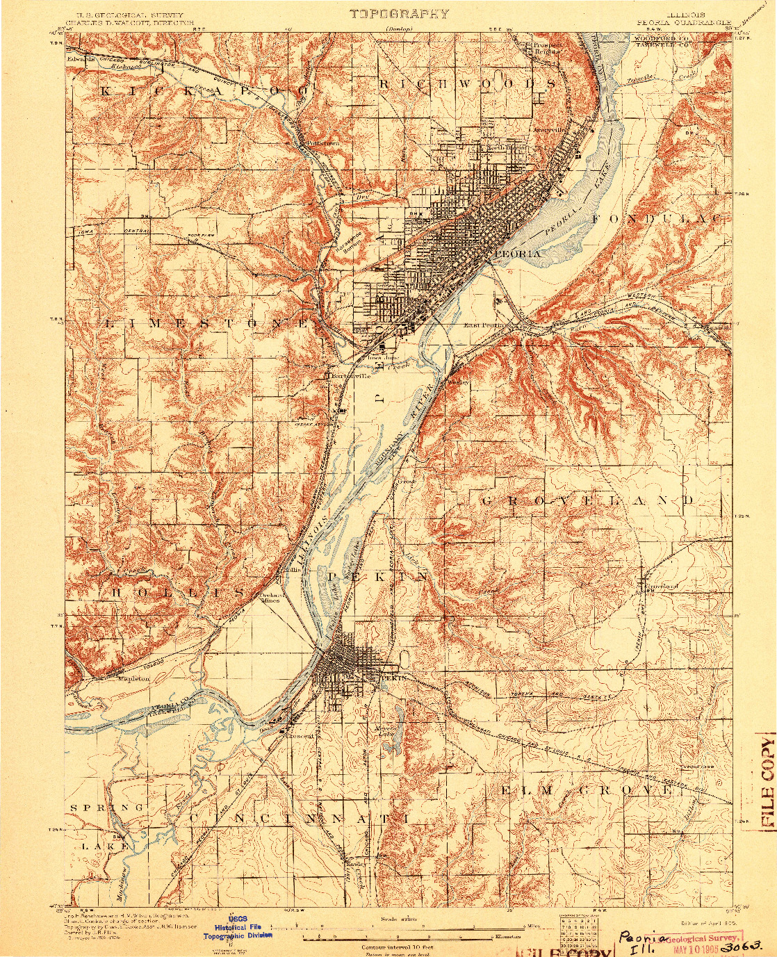 USGS 1:62500-SCALE QUADRANGLE FOR PEORIA, IL 1905