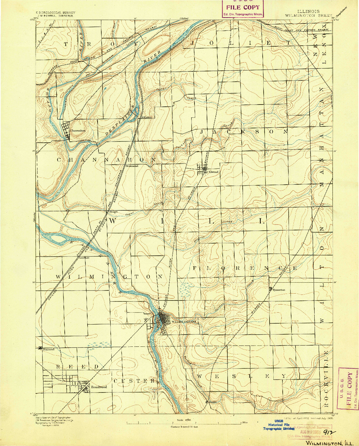 USGS 1:62500-SCALE QUADRANGLE FOR WILMINGTON, IL 1892