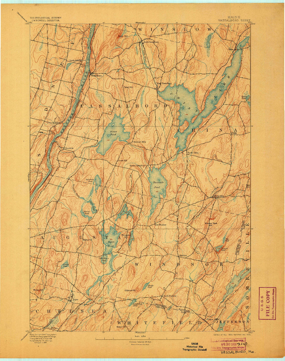USGS 1:62500-SCALE QUADRANGLE FOR VASSALBORO, ME 1893
