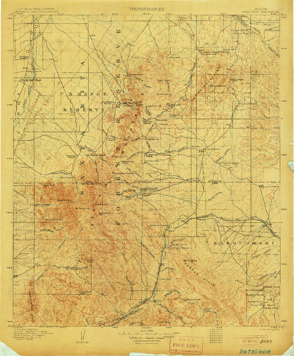 USGS 1:125000-SCALE QUADRANGLE FOR PATAGONIA, AZ 1905